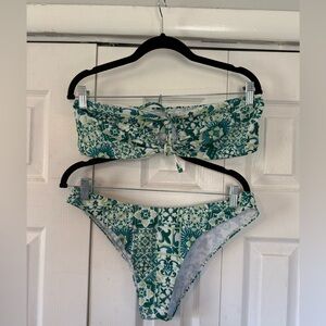 Green Tile Print Bandeau Bikini Set
